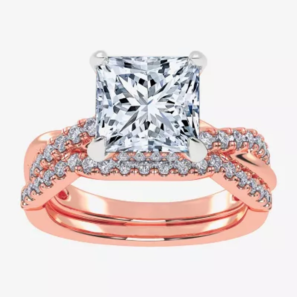 (G-H / Si1-Si2) Womens 3 1/2 CT. T.W Lab Grown White Diamond 14K Rose Gold Side Stone Engagement Ring