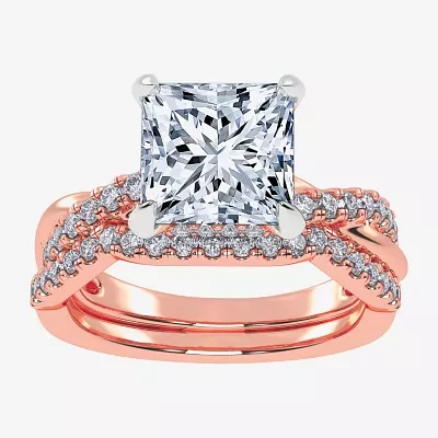 (G-H / Si1-Si2) Womens 3 1/2 CT. T.W Lab Grown White Diamond 14K Rose Gold Side Stone Engagement Ring