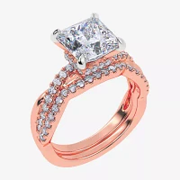 (G-H / Si1-Si2) Womens 3 1/2 CT. T.W Lab Grown White Diamond 14K Rose Gold Side Stone Engagement Ring