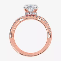 (G-H / Si1-Si2) Womens 2 1/2 CT. T.W. Lab Grown White Diamond 14K Rose Gold Oval Side Stone Engagement Ring