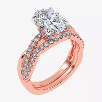 (G-H / Si1-Si2) Womens 2 1/2 CT. T.W. Lab Grown White Diamond 14K Rose Gold Oval Side Stone Engagement Ring