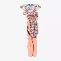 (G-H / Si1-Si2) Womens 2 1/2 CT. T.W. Lab Grown White Diamond 14K Rose Gold Oval Side Stone Engagement Ring