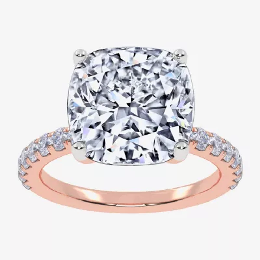 Womens 5 1/2 CT. T.W. White Diamond 14K Rose Gold Cushion Side Stone Engagement Ring