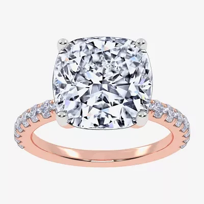 Womens 5 1/2 CT. T.W. White Diamond 14K Rose Gold Cushion Side Stone Engagement Ring
