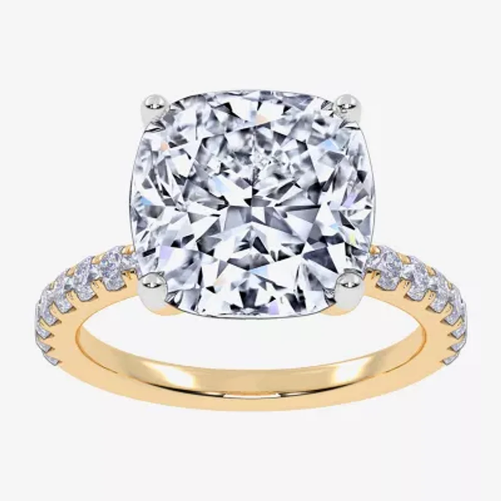 Womens 5 1/2 CT. T.W. White Diamond 14K Gold Cushion Side Stone Engagement Ring