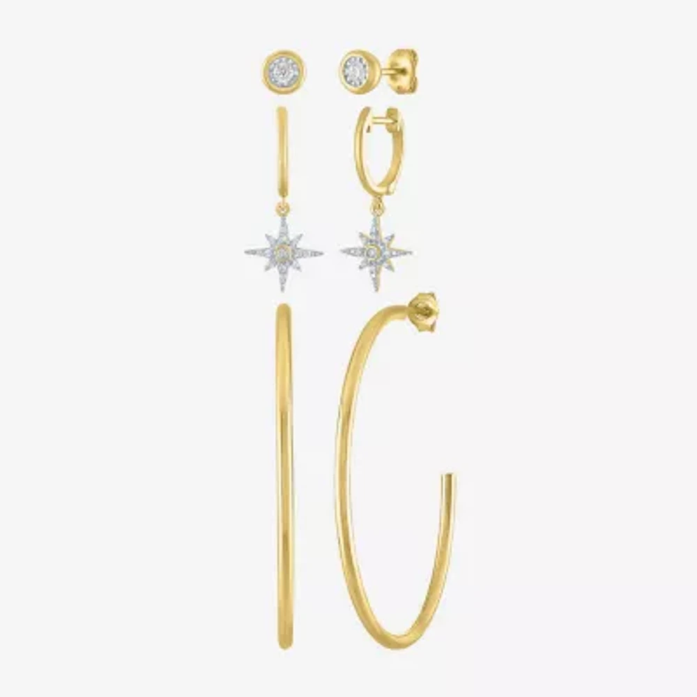 Diamond Addiction North Star (G-H / Si2-I1) Womens 1/7 CT. T.W. Lab Grown White Diamond 14K Gold Over Silver Sterling Silver Star Earring Set