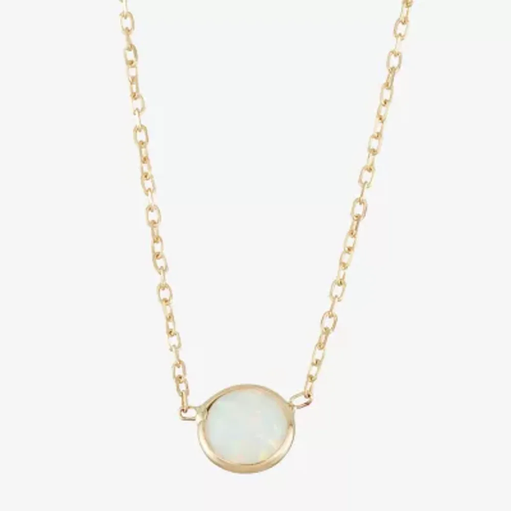 Womens Lab Created White Opal 10K Gold Pendant Necklace