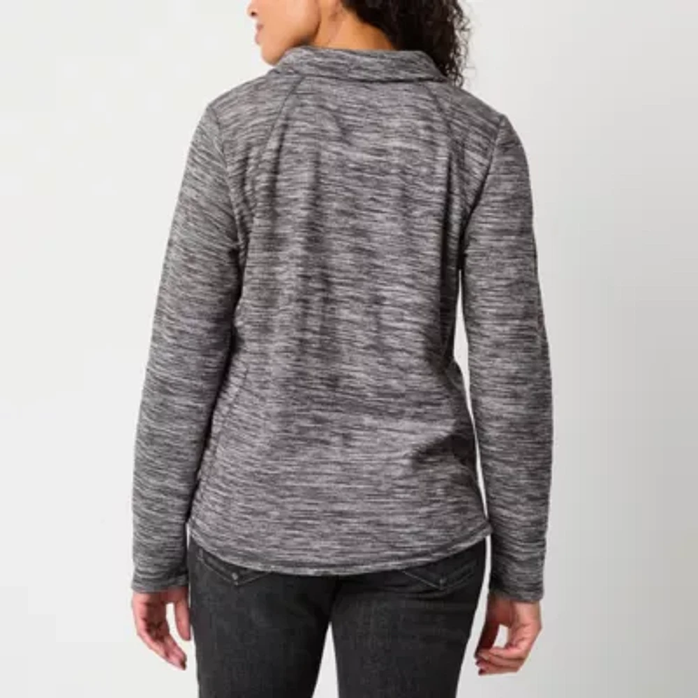 St. John's Bay Tall Polar Fleece Womens Mock Neck Long Sleeve Quarter-Zip Pullover