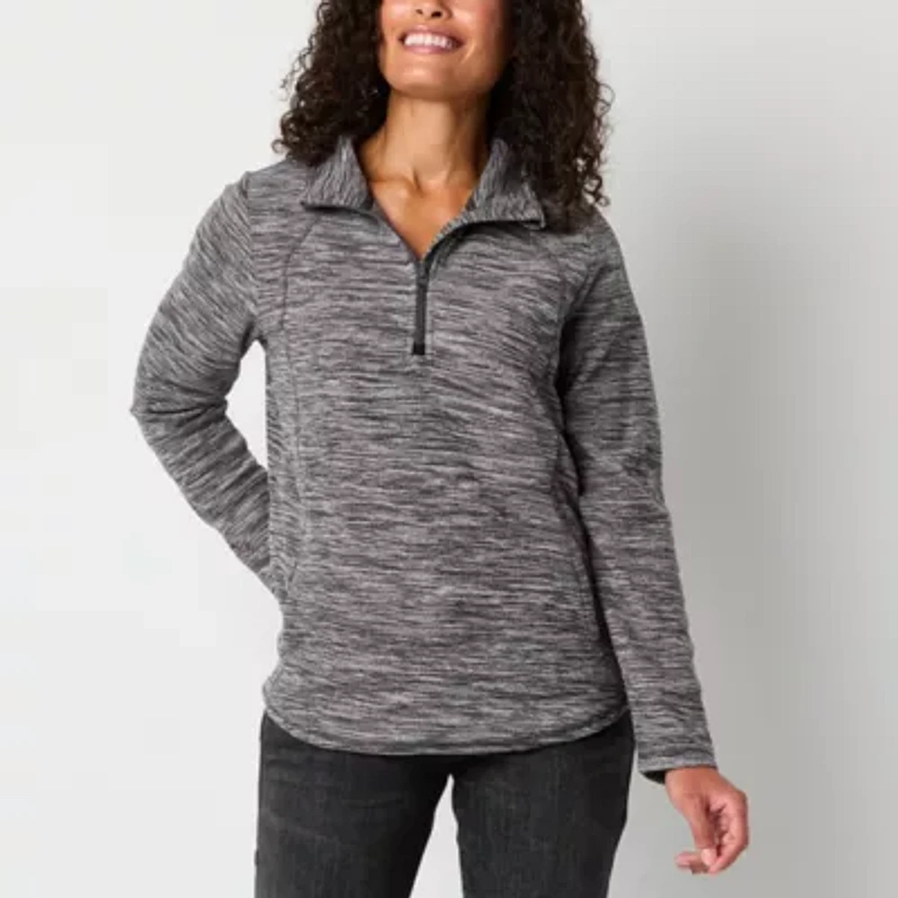 St. John's Bay Tall Polar Fleece Womens Mock Neck Long Sleeve Quarter-Zip Pullover