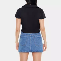 Forever 21 Juniors Cropped Woven Womens Short Sleeve Button-Down Shirt