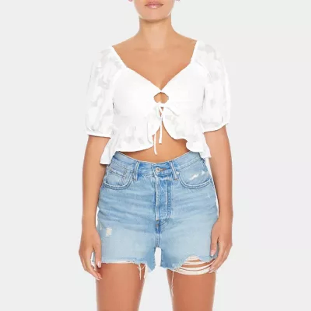 Forever 21 Womens V Neck Short Sleeve Crop Top Juniors