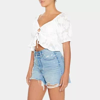 Forever 21 Womens V Neck Short Sleeve Crop Top Juniors