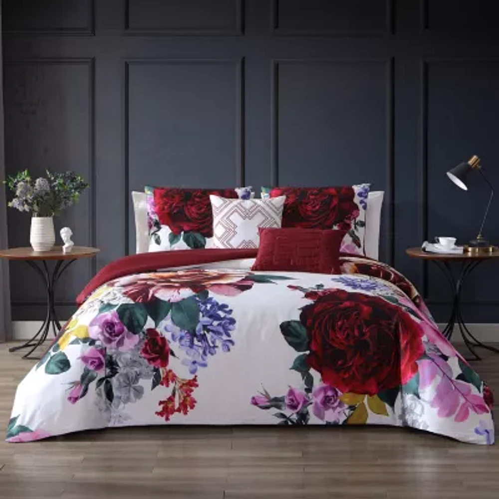 Bebejan Magenta Floral 5-pc. Midweight Reversible Comforter Set