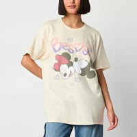 Juniors Besos Boyfriend Tee Womens Crew Neck Mickey and Friends Graphic T-Shirt