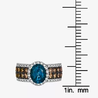 Le Vian® Ring featuring 1 7/8 CT. Deep Sea Blue Topaz™ 3/4 Chocolate Diamonds® 3/8 Nude Diamonds™ set 14K Vanilla Gold®