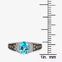 Le Vian® Ring featuring 1 1/4 CT. Blue Topaz Chocolate Diamonds® 1/20 Nude Diamonds™ set 14K Vanilla Gold®