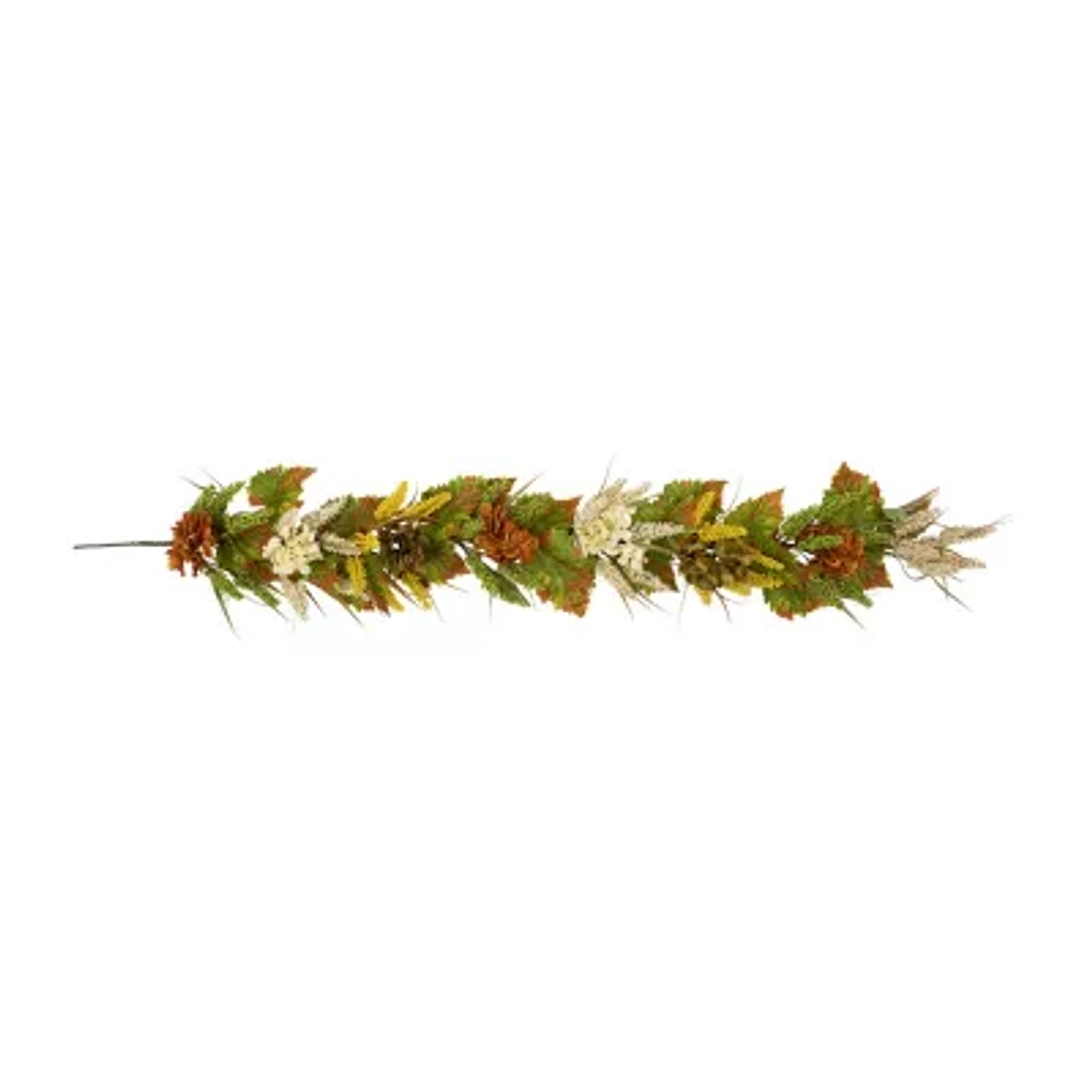 Northlight Flowers With Wheat Unlit Christmas Garland