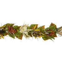 Northlight Flowers With Wheat Unlit Christmas Garland