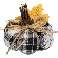 Northlight 5in Black And White Plaid Plush Pumpkin Thanksgiving Tabletop Decor