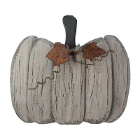 Northlight 15in Wooden Pumpkin With Leaves And Stem Thanksgiving Tabletop Decor