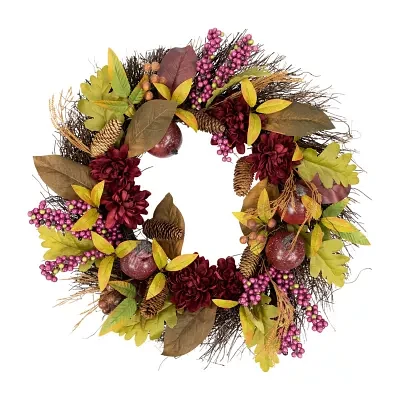 Northlight Mums And Pomegranates Twig Wreath