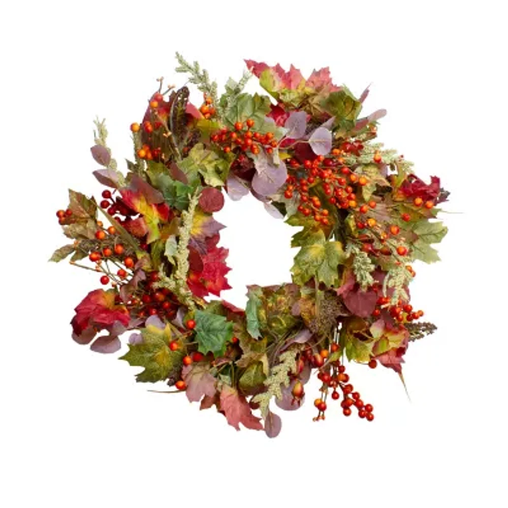 Northlight 2oin Leaves And Berries Unlit Wreath