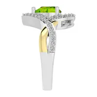 Womens Genuine Green Peridot 10K Gold Over Silver Pear Crossover Cocktail Ring