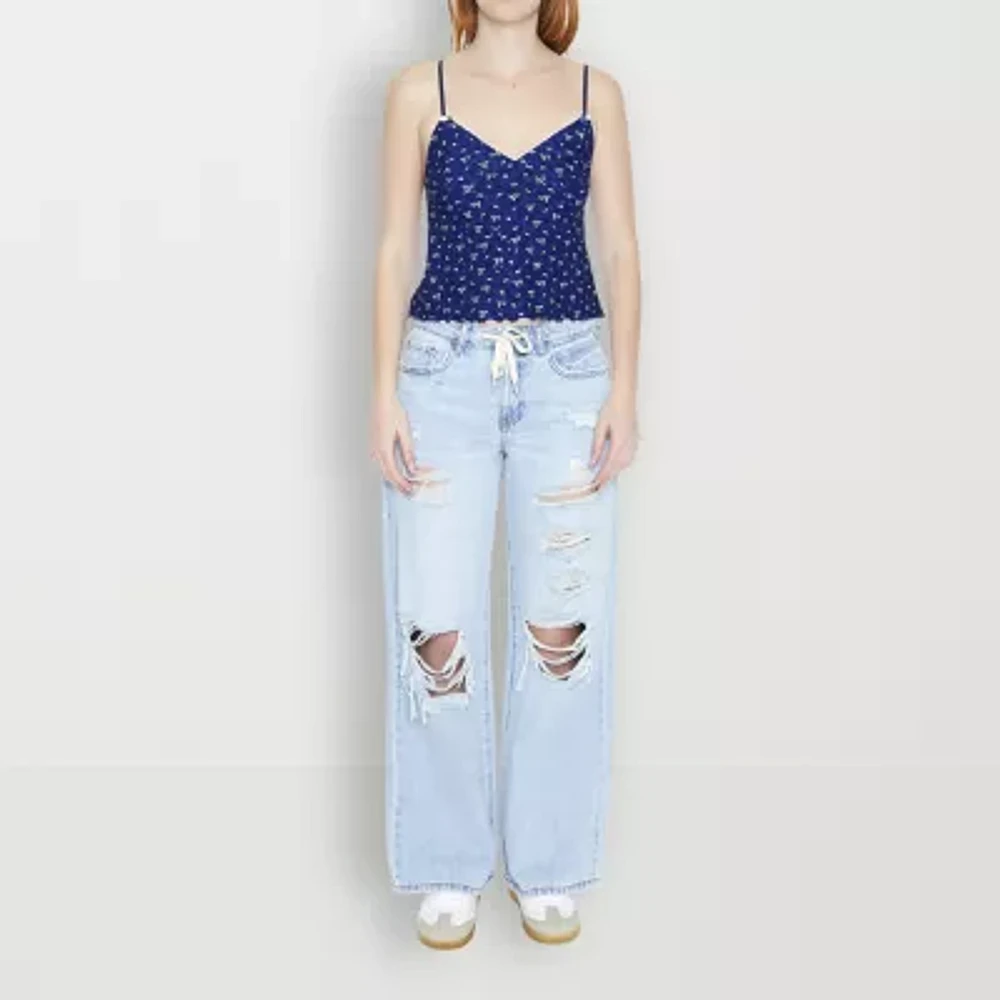 Forever 21 Lace Trimmed Printed Tank Womens Sleeveless Crop Top Juniors