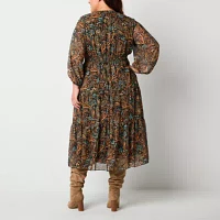 Studio 1 Womens 3/4 Sleeve Paisley Fit + Flare Dress Plus