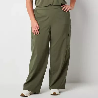 Stylus Womens Mid Rise Stretch Fabric Wide Leg Cargo Pant-Plus