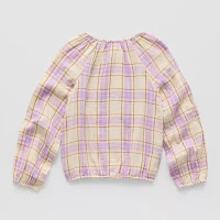 Thereabouts Little & Big Girls Y Neck Long Sleeve Blouse