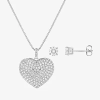 Sparkle Allure 2-pc. Cubic Zirconia Pure Silver Over Brass Heart Jewelry Set