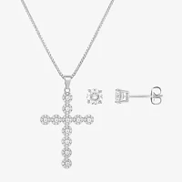 Sparkle Allure 2-pc. Cubic Zirconia Pure Silver Over Brass Cross Jewelry Set