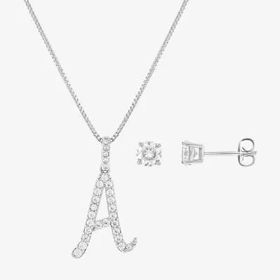 Sparkle Allure Initial 2-pc. Cubic Zirconia Pure Silver Over Brass Jewelry Set