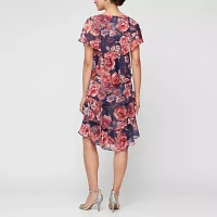 S. L. Fashions Floral Womens Short Sleeve Shift Dress