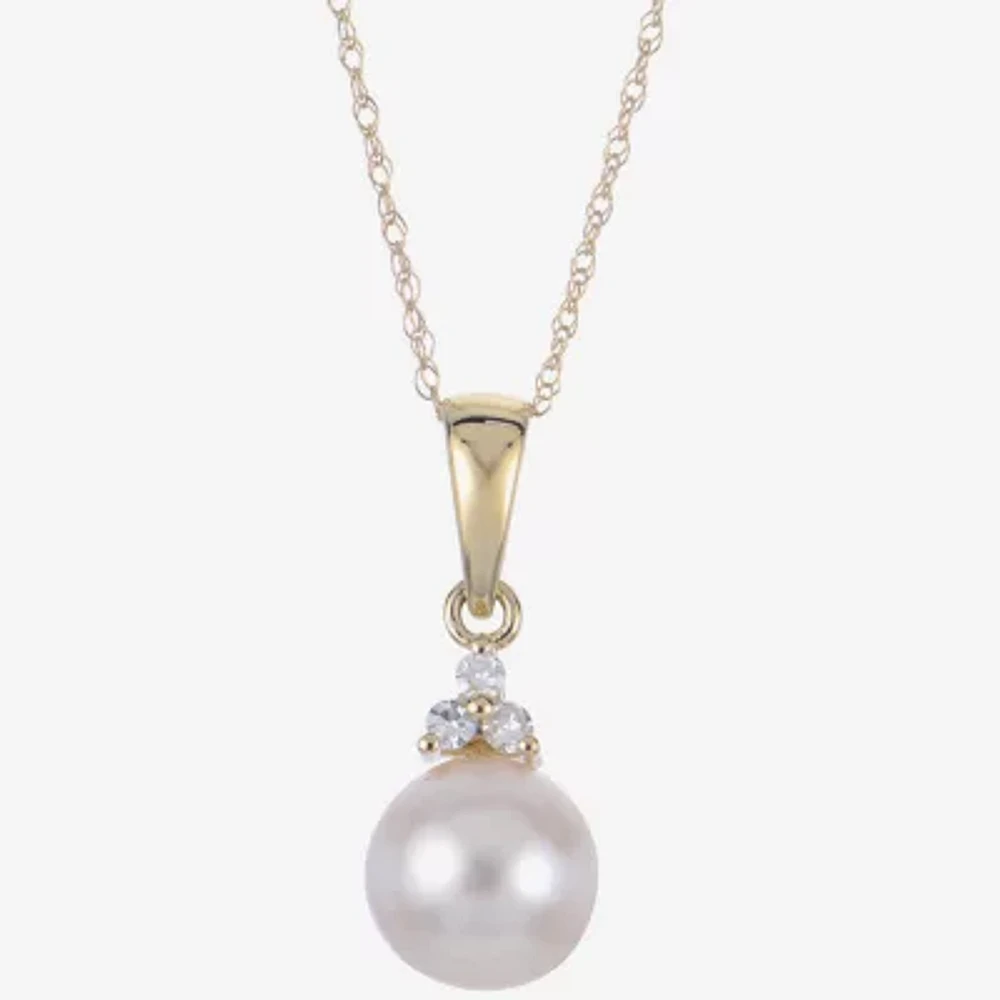 Womens White Cultured Akoya Pearl 14K Gold Pendant Necklaces