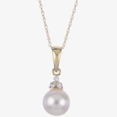 Womens White Cultured Akoya Pearl 14K Gold Pendant Necklaces