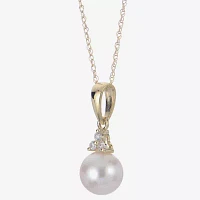 Womens White Cultured Akoya Pearl 14K Gold Pendant Necklace