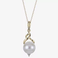 Womens Diamond Accent White Cultured Freshwater Pearl 10K Gold Pendant Necklace