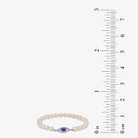 Cultured Freshwater Pearl Evil Eye Stretch Bracelet