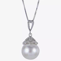 11-12Mm Cultured Freshwater Pearl And Genuine White Topaz Sterling Silver Pendant