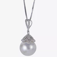 11-12Mm Cultured Freshwater Pearl And Genuine White Topaz Sterling Silver Pendant