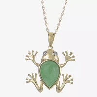 Genuine Jade & Diamond-Accent 10K Yellow Gold Frog Pendant Necklace