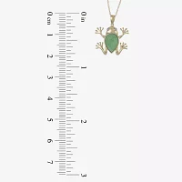 Genuine Jade & Diamond-Accent 10K Yellow Gold Frog Pendant Necklace