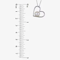 Womens White Cultured Freshwater Pearl Sterling Silver Heart Pendant Necklaces