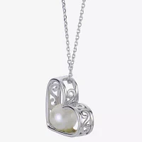 Womens White Cultured Freshwater Pearl Sterling Silver Heart Pendant Necklaces