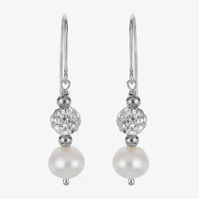 Womens White Cultured Freshwater Pearl Sterling Silver Ball Drop Earrings