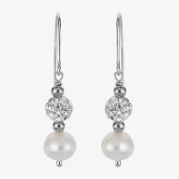 White Cultured Freshwater Pearl Sterling Silver Ball Drop Earrings