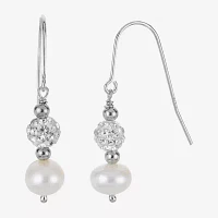 White Cultured Freshwater Pearl Sterling Silver Ball Drop Earrings