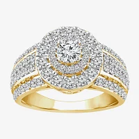 Womens 1 1/2 CT. T.W. Natural White Diamond 14K Gold Round Halo Engagement Ring